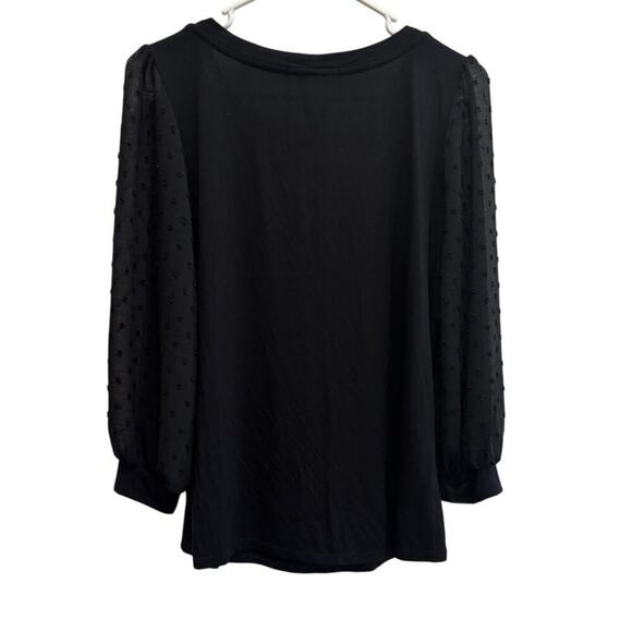 NWT Beacon Apparel Women L 3/4 Sleeve Black Knit Top Sheer Sleeves Chic Classic - Picture 8 of 8